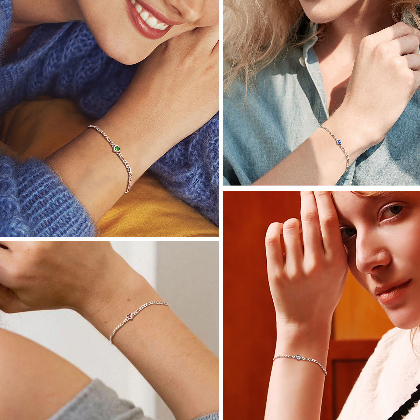 925 Sterling Silver Birthstone Heart Bracelets for Women models