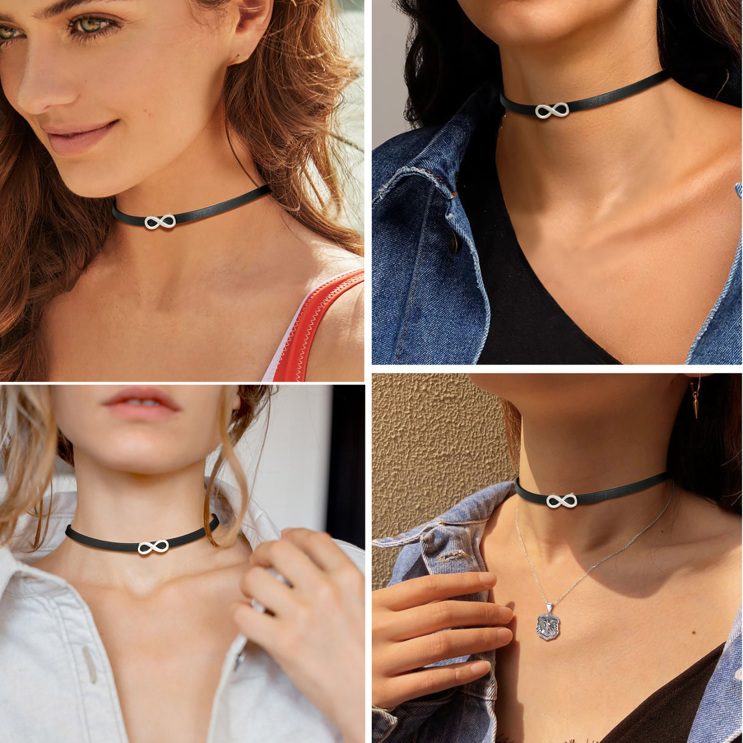 Personalized Engraved Name Leather Choker Necklace for Women model show