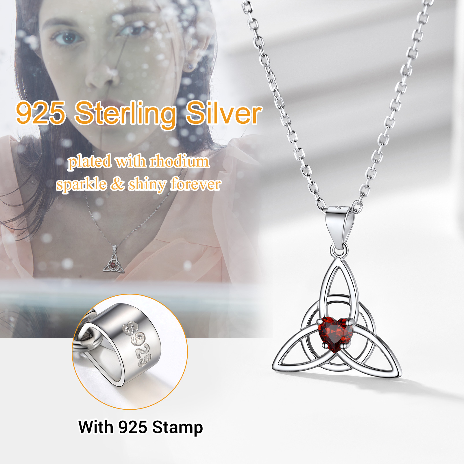 Birthstone Celtic Knot Pendant Necklace for Women 925 sterling silver