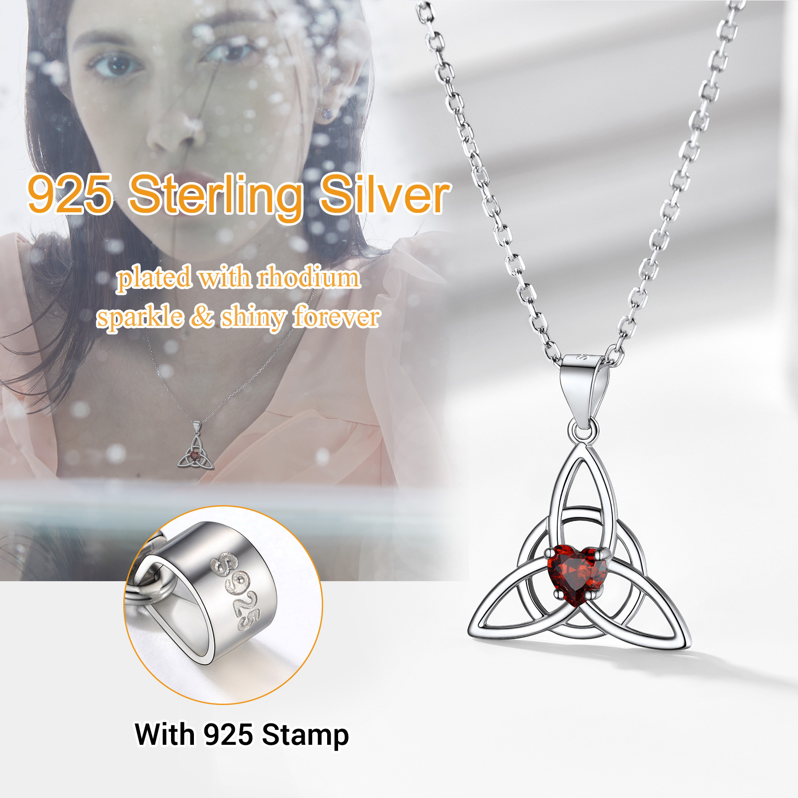 Birthstone Celtic Knot Pendant Necklace for Women 925 sterling silver