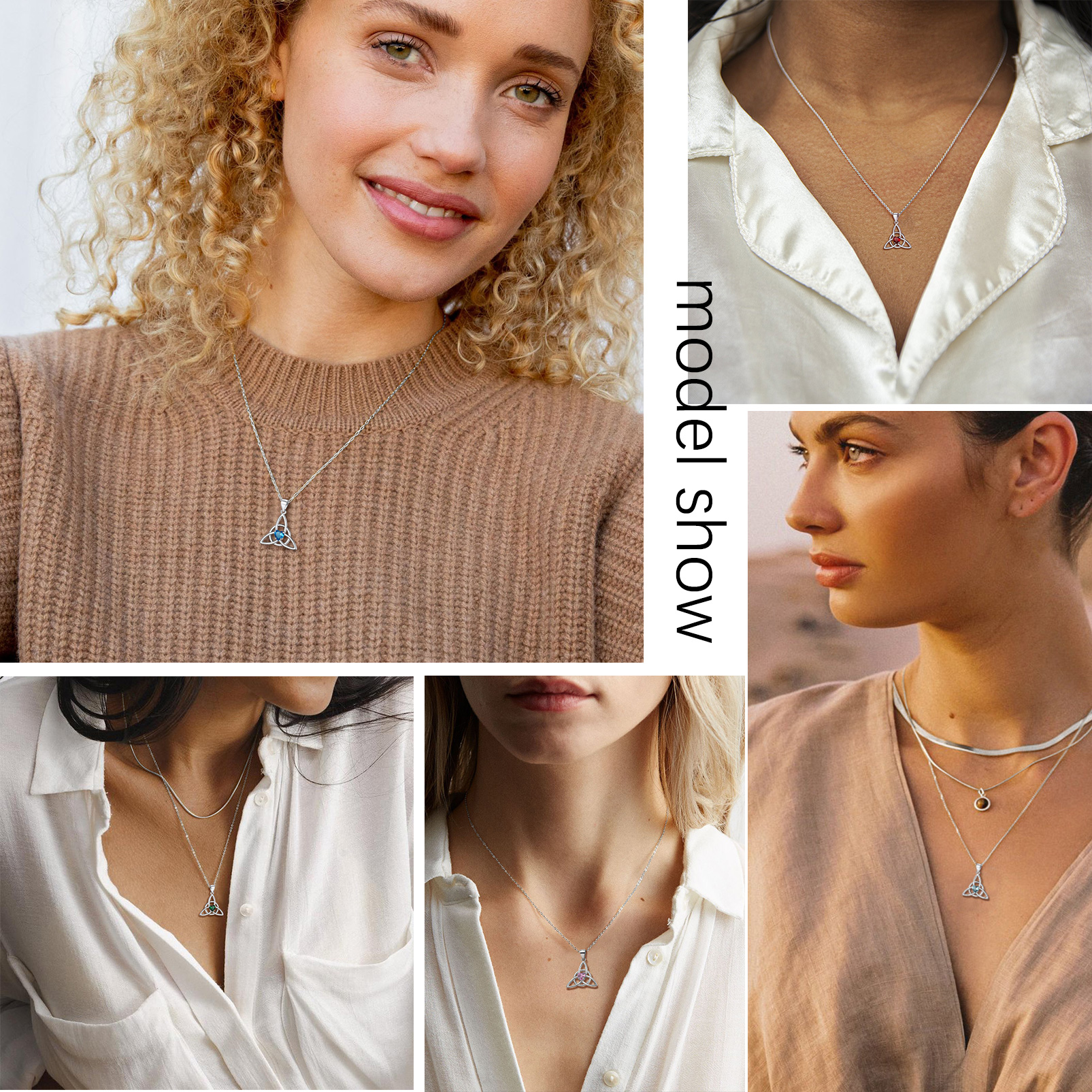 Birthstone Celtic Knot Pendant Necklace for Women model show