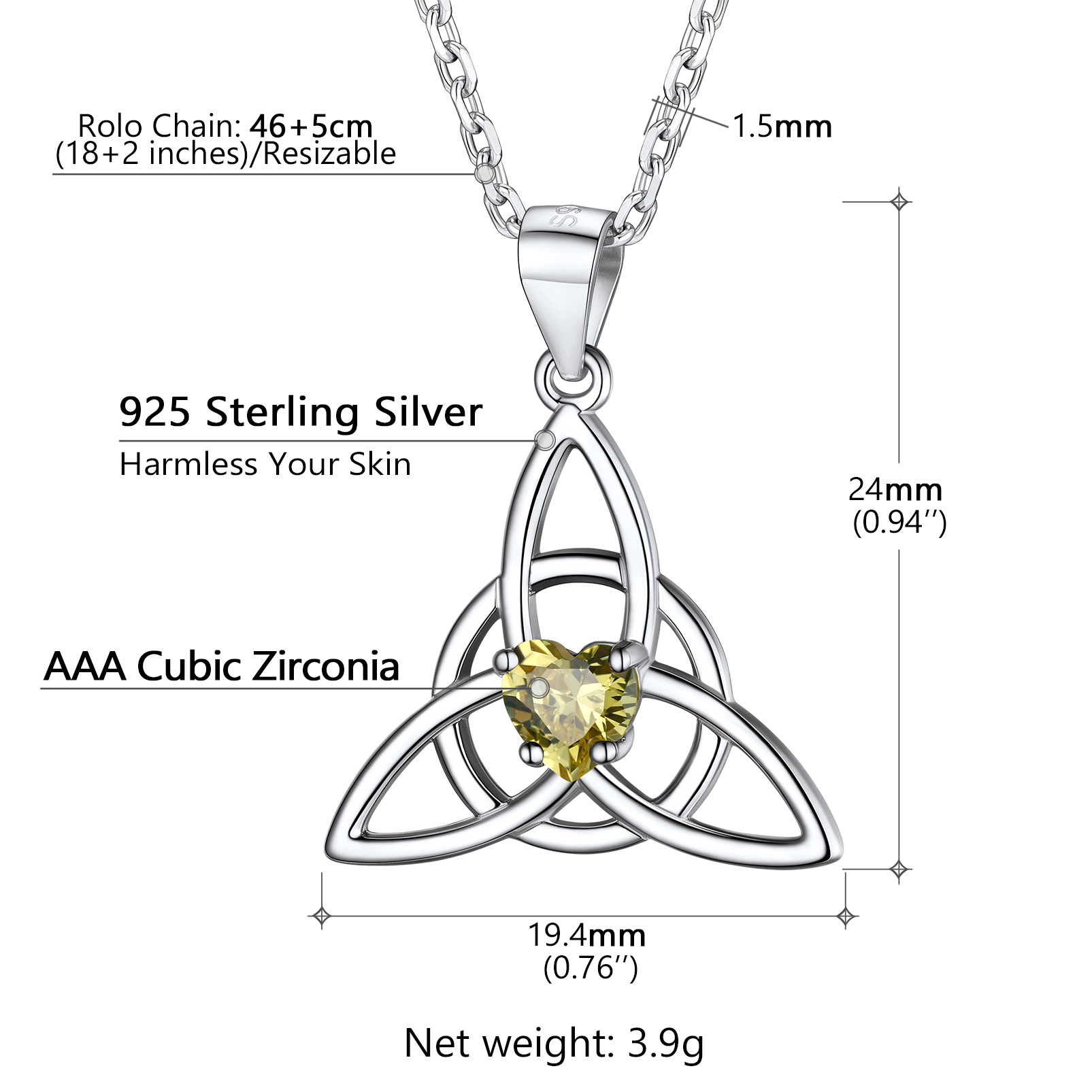 Birthstone Celtic Knot Pendant Necklace for Women size