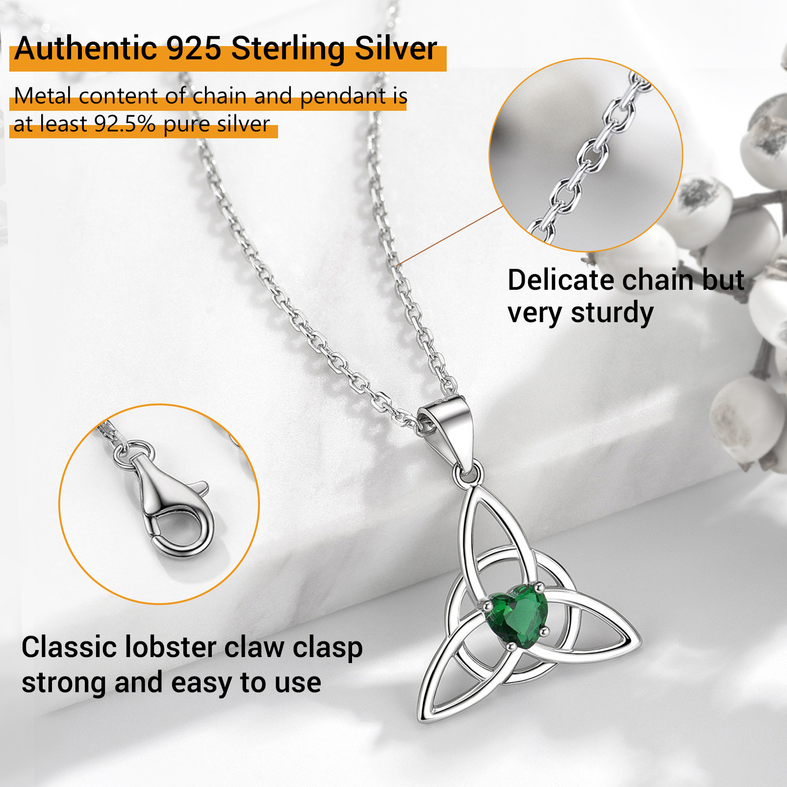 Birthstone Celtic Knot Pendant Necklace for Women detail