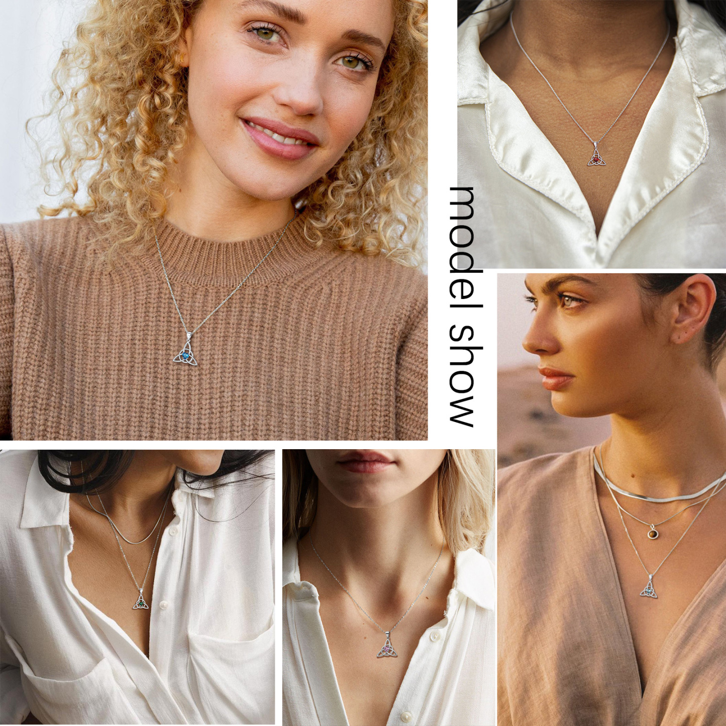 Birthstone Celtic Knot Pendant Necklace for Women model show