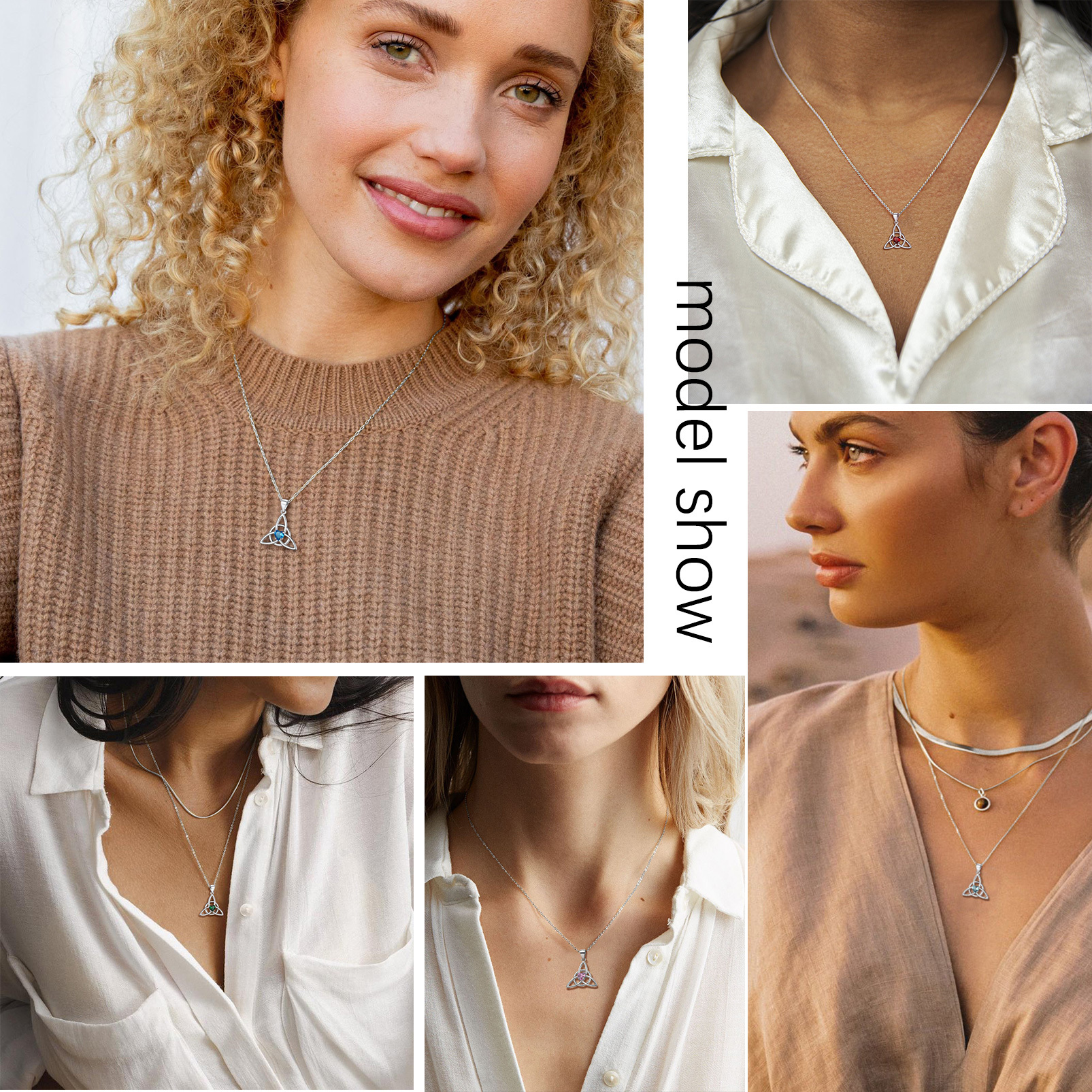 Birthstone Celtic Knot Pendant Necklace for Women model show