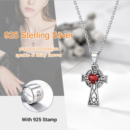 925 Sterling Silver Birthstone Cross Pendant Necklace for Women 