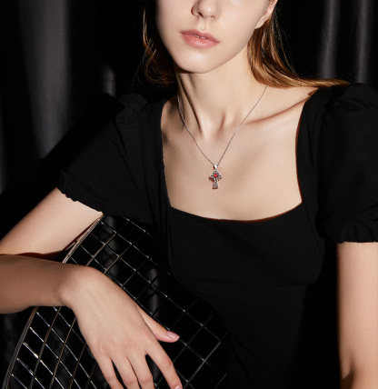 Birthstone Cross Pendant Necklace for Women MODEL