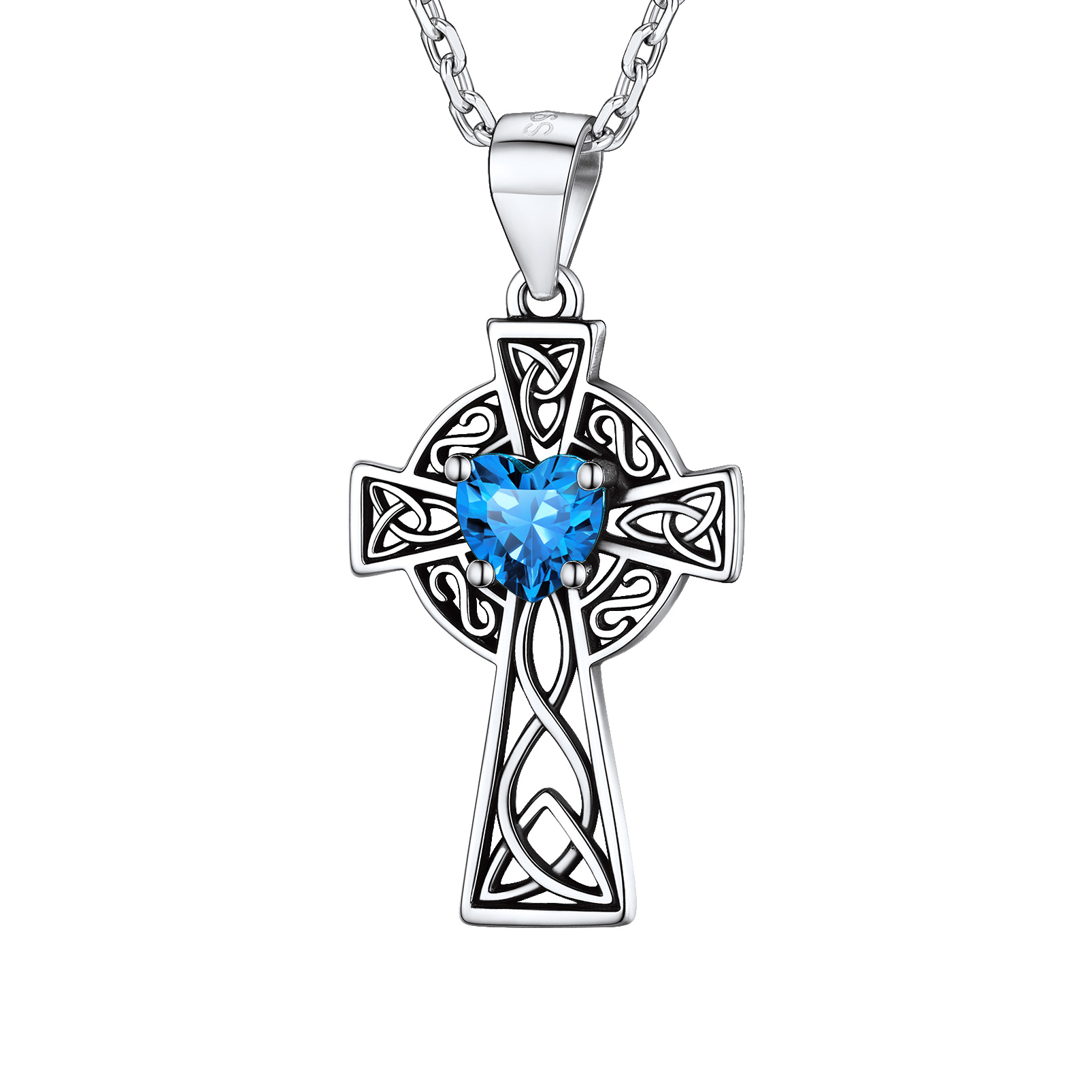 Silver Birthstone Cross Pendant Necklace for Women DEC