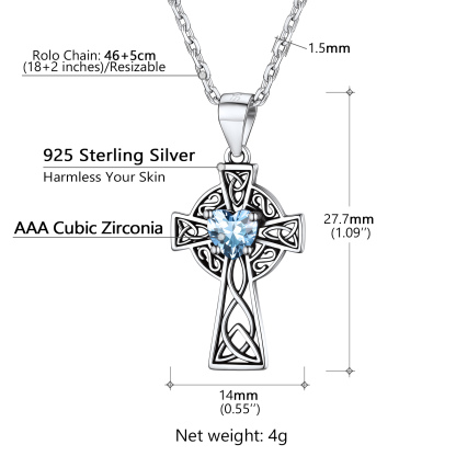 925 Silver Birthstone Cross Pendant Necklace for Women size