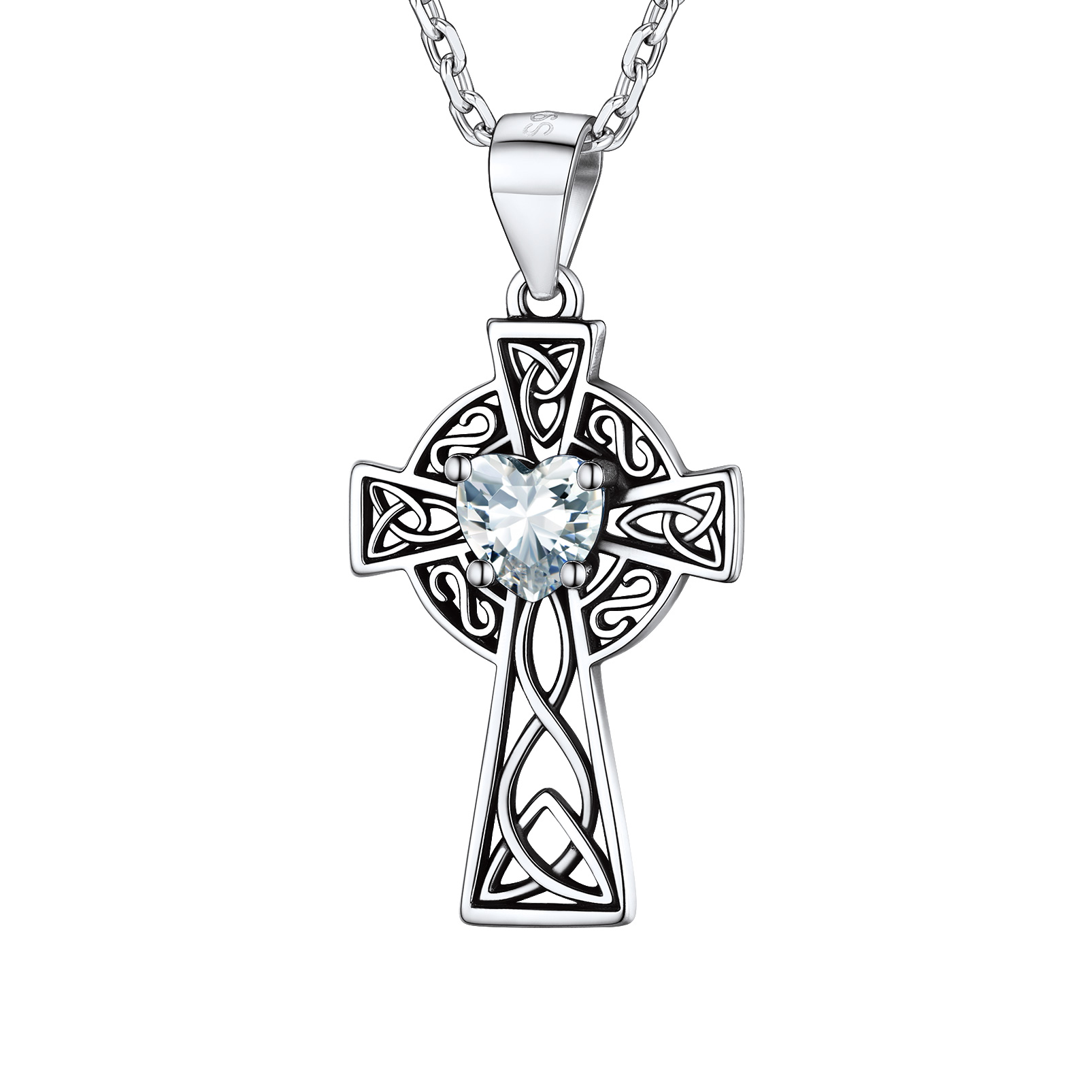 Silver Birthstone Cross Pendant Necklace for Women APR