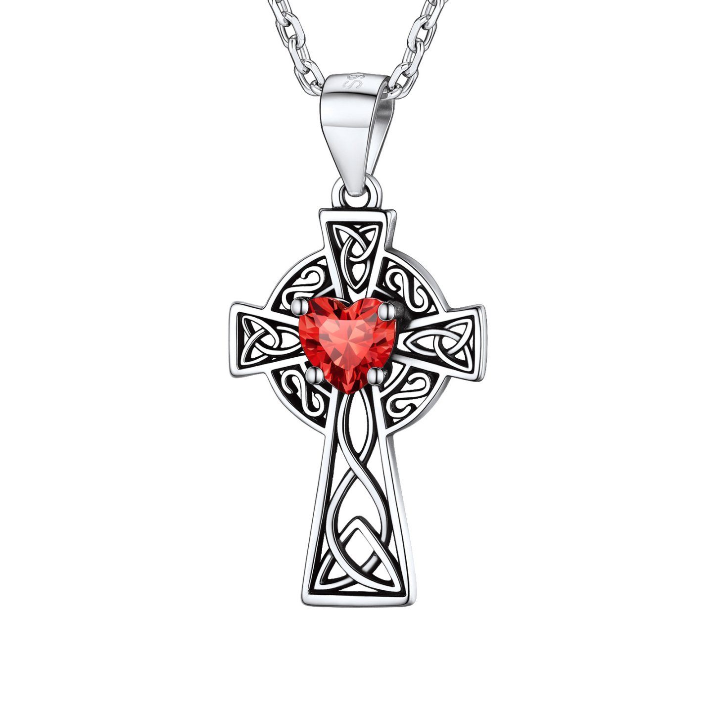 Silver Birthstone Cross Pendant Necklace for Women JUL