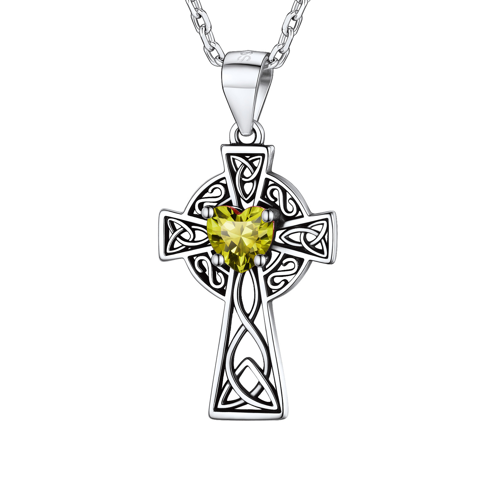 Silver Birthstone Cross Pendant Necklace for Women AUG