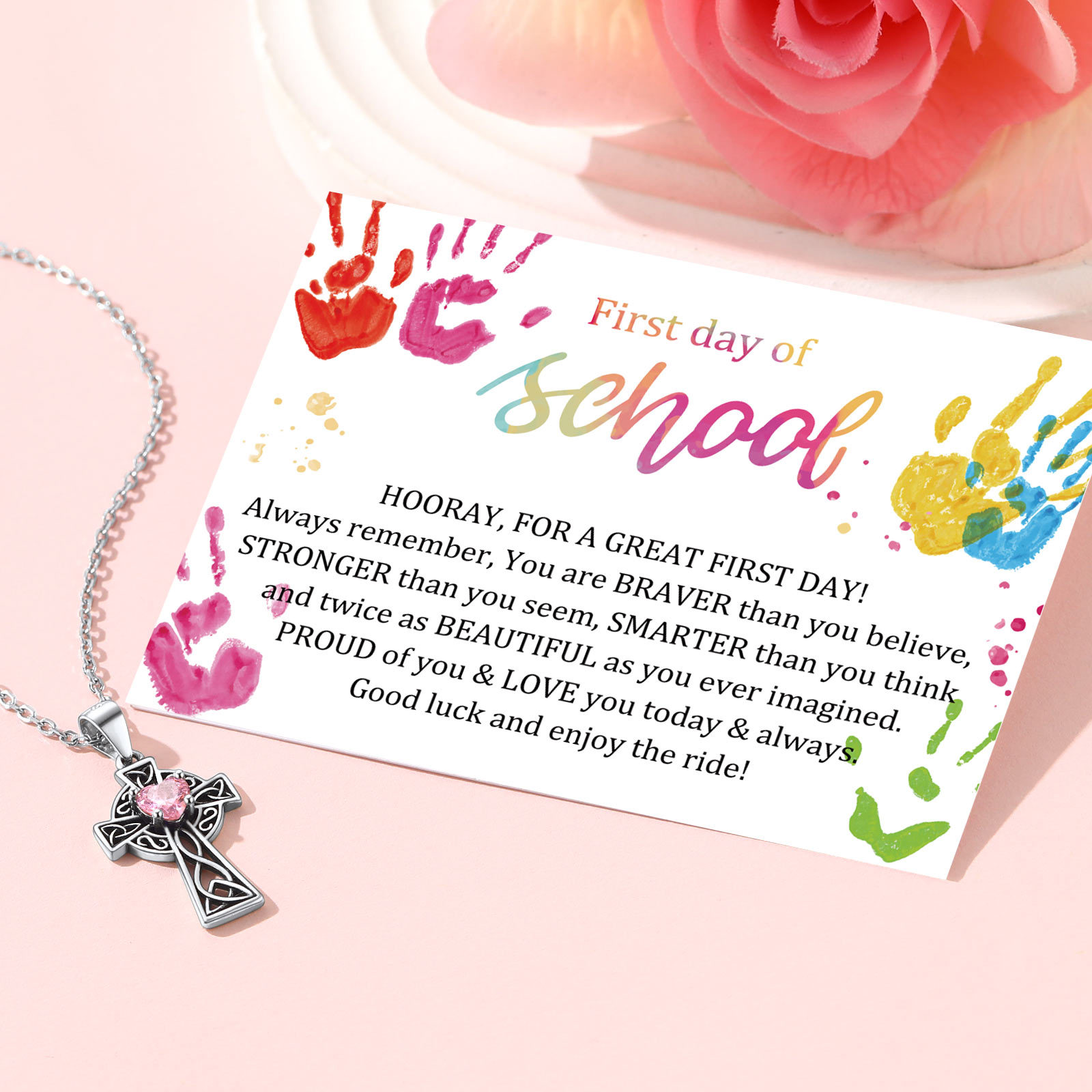 Silver Birthstone Cross Pendant Necklace for Women gift