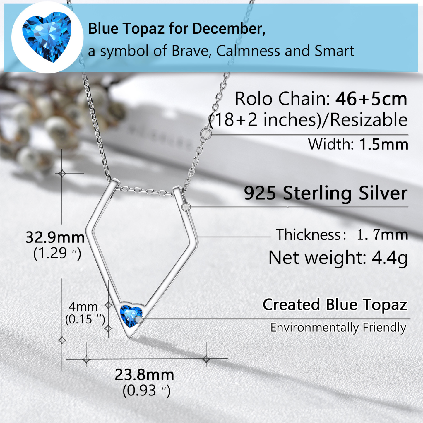 Women Silver Elegant Birthstone Pendant Necklace DETAIL