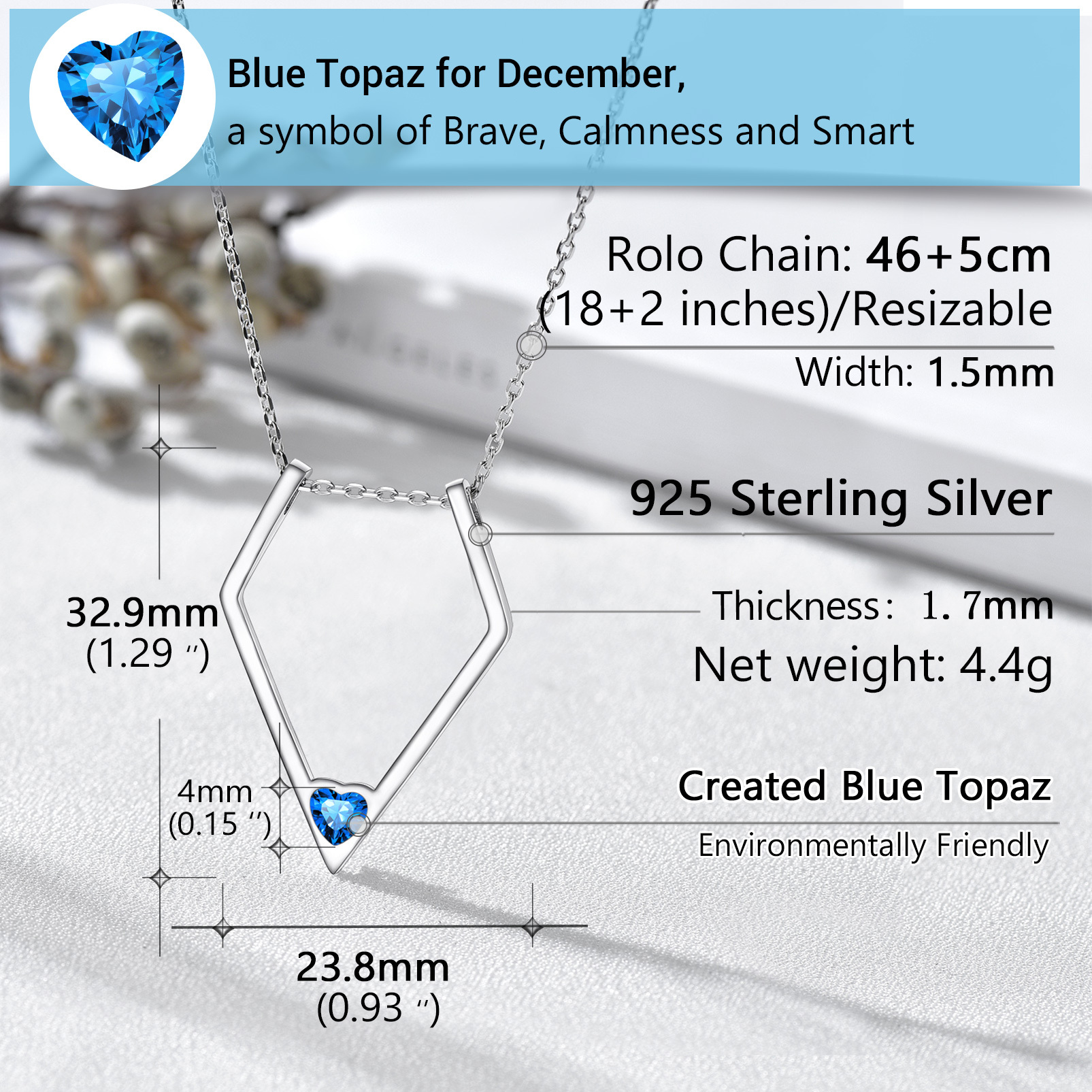 Women Silver Elegant Birthstone Pendant Necklace DETAIL