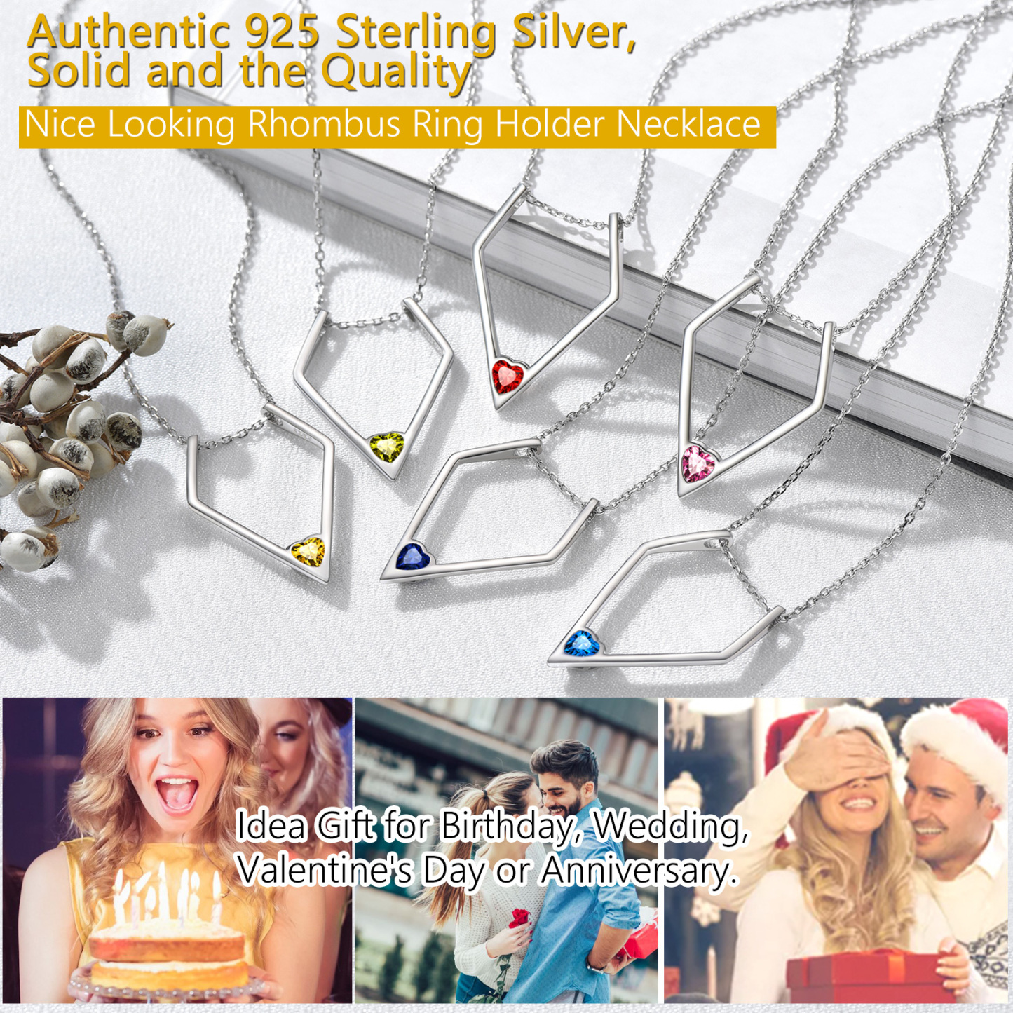 Women 925 Silver Birthstone Pendant Necklace