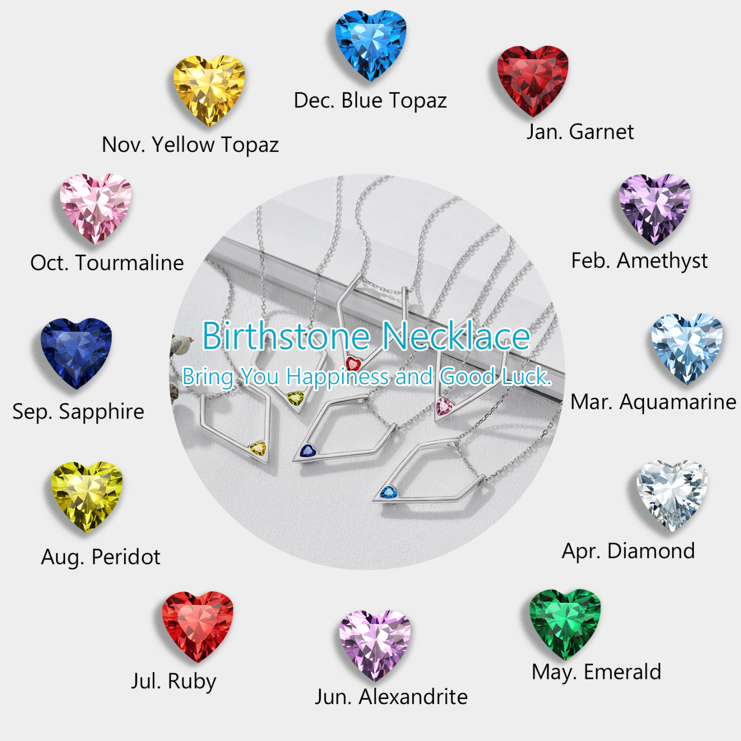 Women Silver Elegant Birthstone Pendant Necklace 12 MONTHS