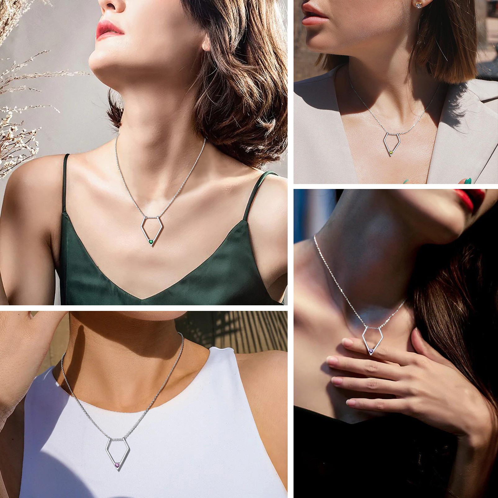 Women Silver Birthstone Pendant Necklace MODEL COLLECTION