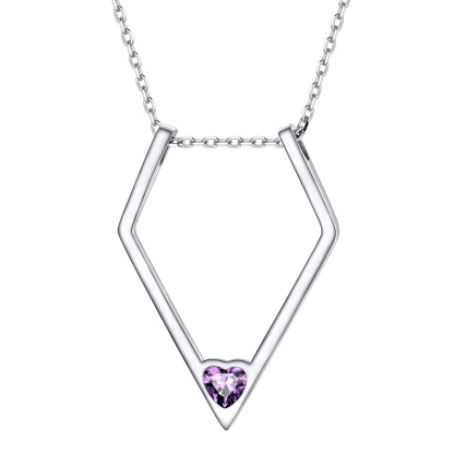 Women Silver Elegant Birthstone Pendant Necklace FEB