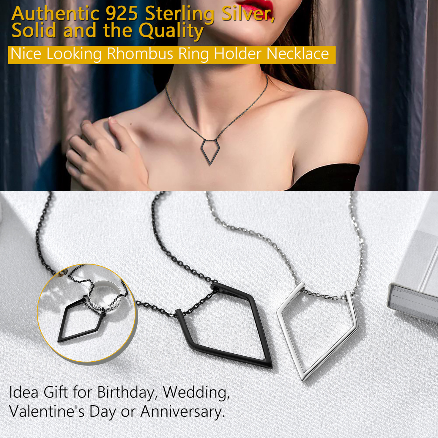 Women 925 Silver Elegant Birthstone Pendant Necklace 