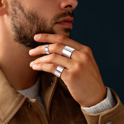 Sterling Silver Engagement Band Engraved Adjustable Cuff Ring men model