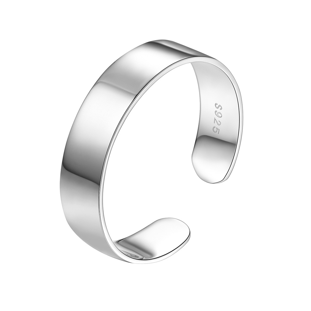 Sterling Silver Engagement Band Engraved Adjustable Cuff Ring 5mm