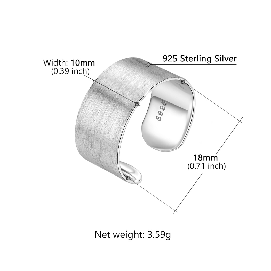 Sterling Silver Brushed Engagement Band Engraved Adjustable Cuff Ring