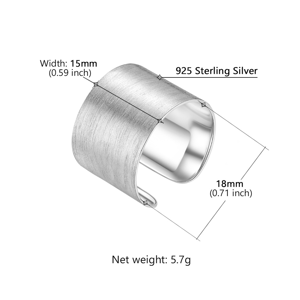 Sterling Silver Brushed Engagement Band Engraved Adjustable Cuff Ring