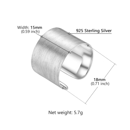 Sterling Silver Brushed Engagement Band Engraved Adjustable Cuff Ring