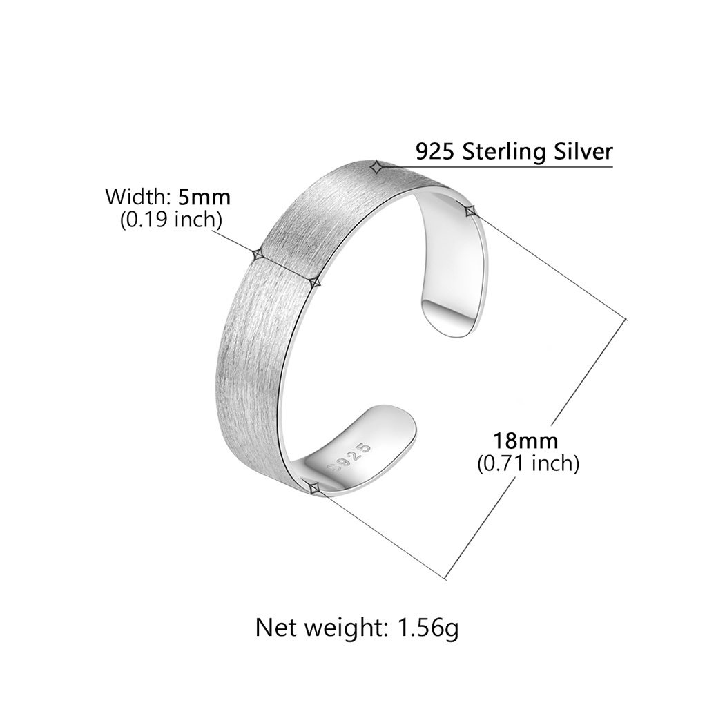 Sterling Silver Brushed Engagement Band Engraved Adjustable Cuff Ring
