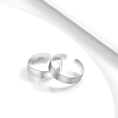 Sterling Silver Brushed Engagement Band Engraved Adjustable Cuff Ring