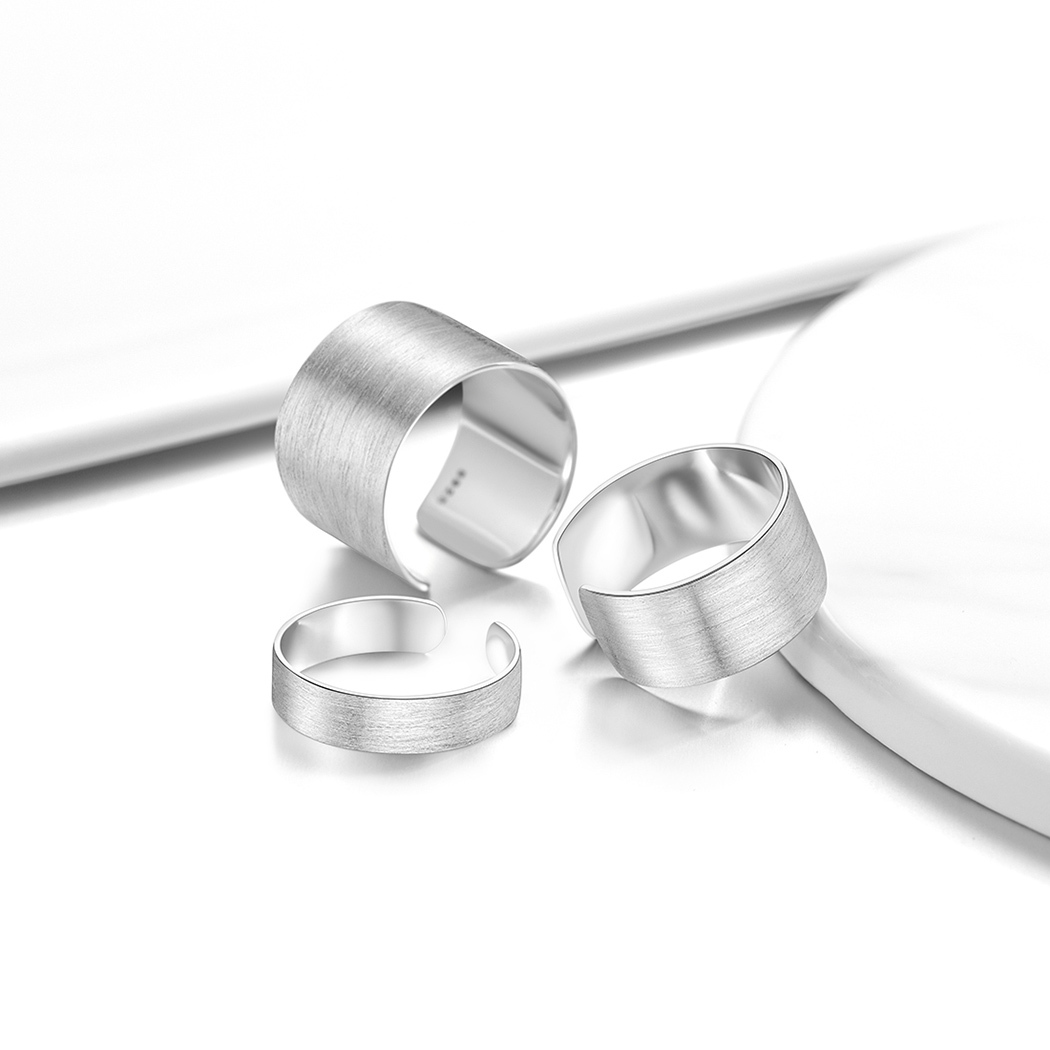 Sterling Silver Brushed Engagement Band Engraved Adjustable Cuff Ring