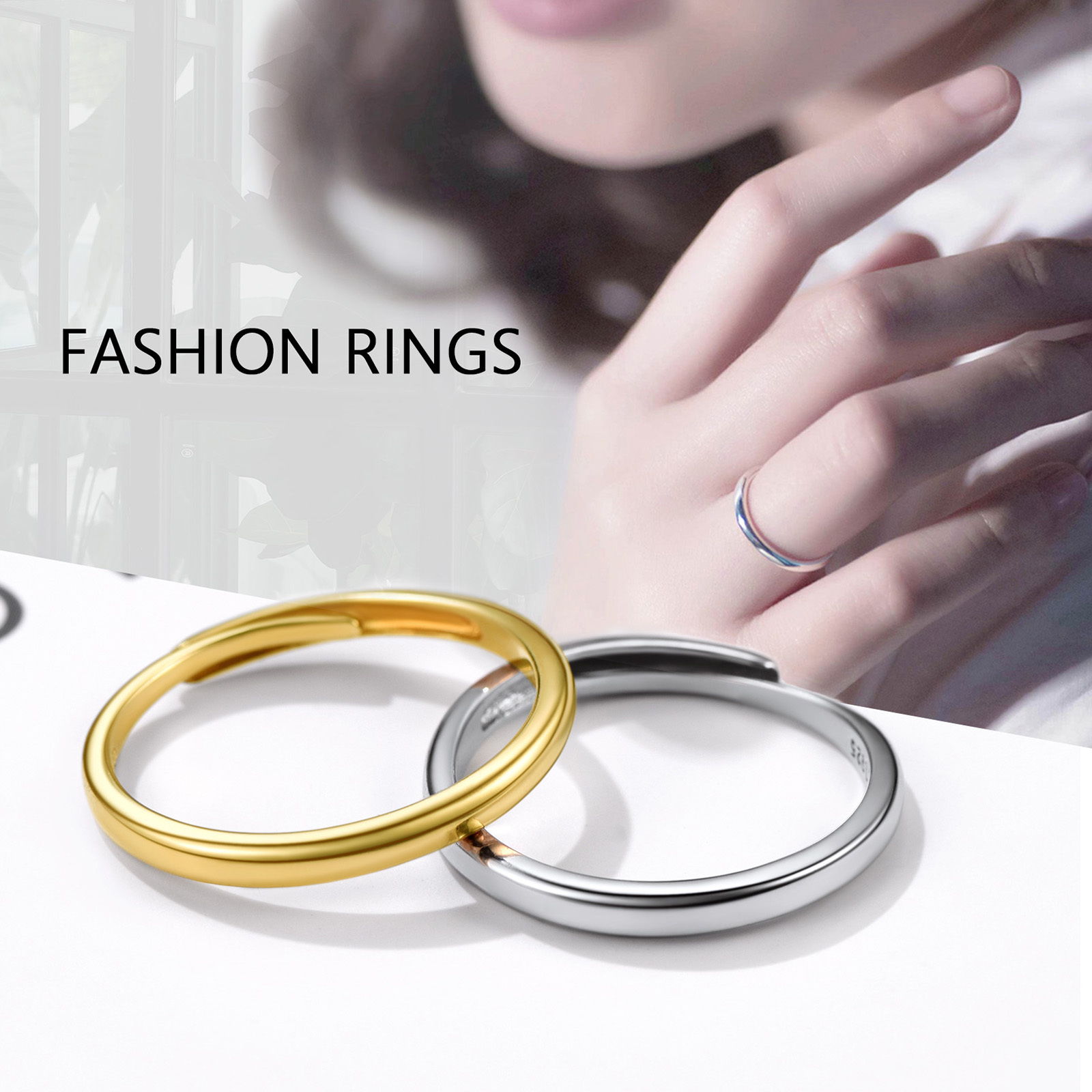 925 Sterling Silver Engravable Adjustable Ring Band For Couple fashion rings