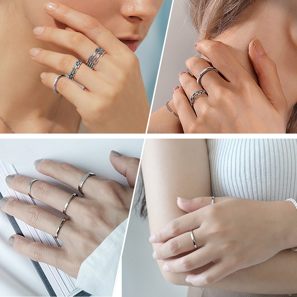 925 Sterling Silver Engravable Adjustable Ring Band For Couple model show silver