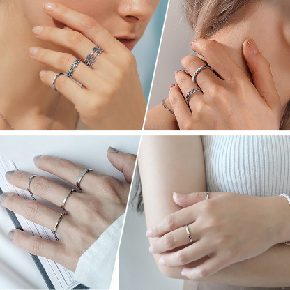 925 Sterling Silver Engravable Adjustable Ring Band For Couple model show silver