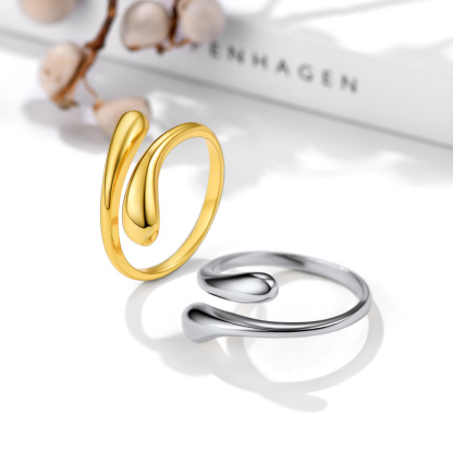 925 Sterling Silver Ring Minimalist Teardrop Adjustable Rings For Women COLOR