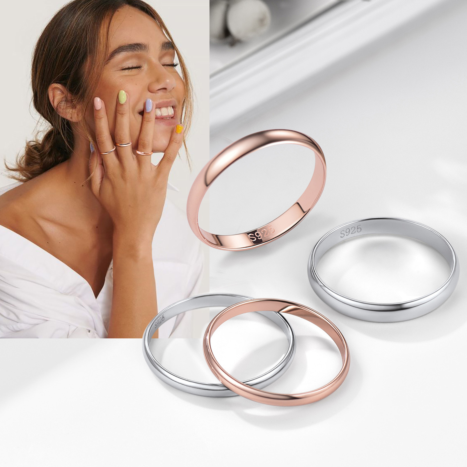 Personalized Sterling Silver Band Ring for Couple