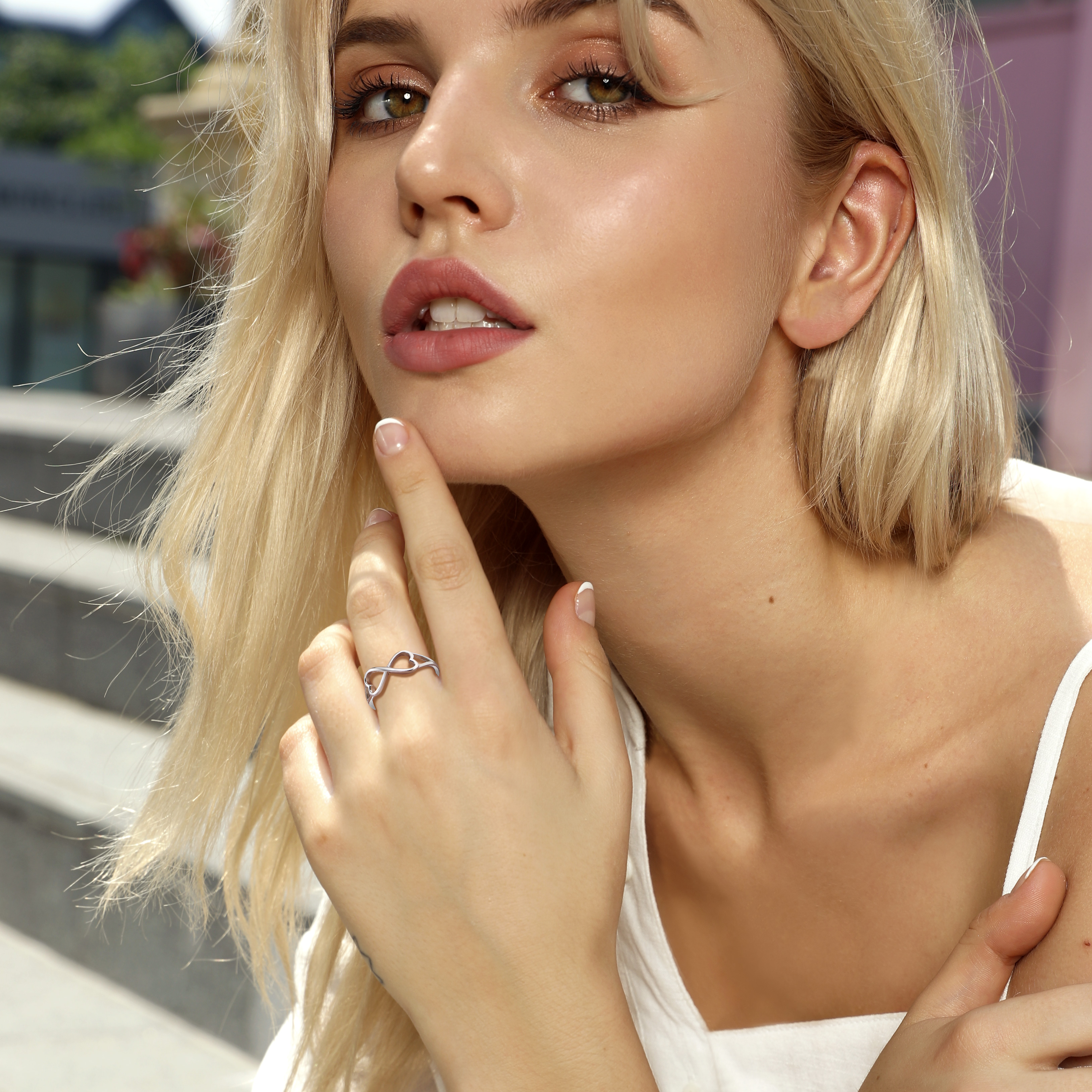 Personalized Engraved Sterling Silver Infinity Knot Promise Rings model