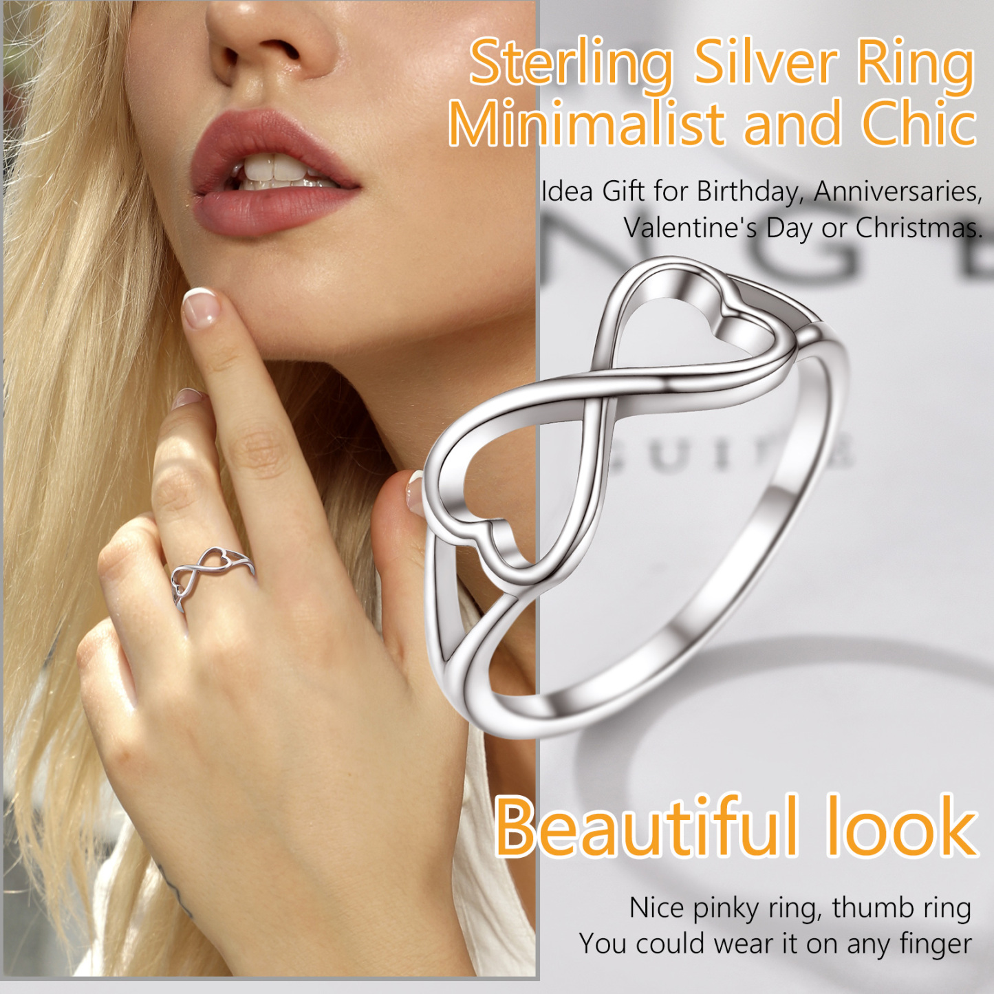  Engraved Sterling Silver Heart Infinity Knot Promise Rings  