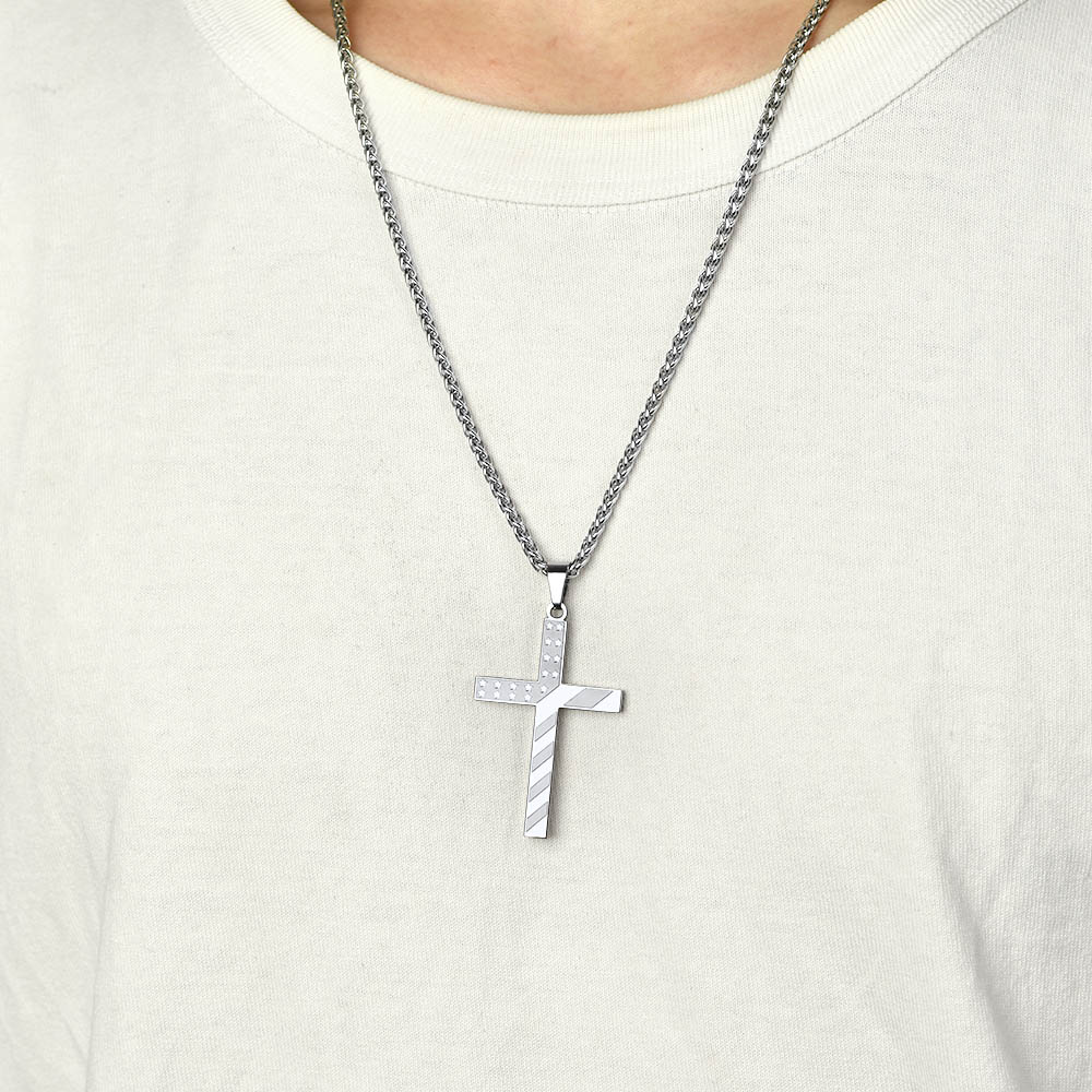 Patriotic American Flag Cross Pendant Necklace for Men