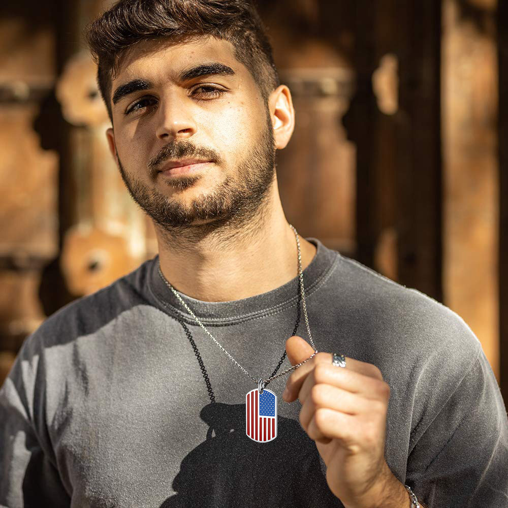 Patriotic American Flag Dog Tag Necklace 