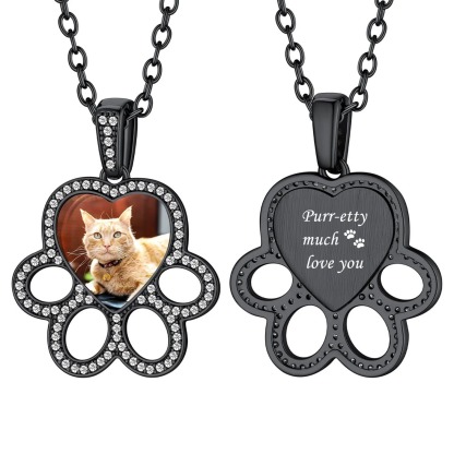 Black paw Print Photo Necklace for Pet Lover