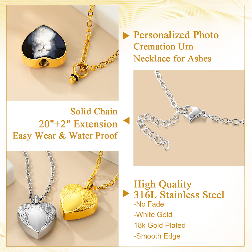 Personalised Heart Photo Cremation Urn Necklace for Ashes
