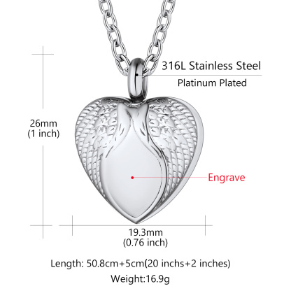 Personalised Heart Photo Urn Cremation Necklace for Ashes size