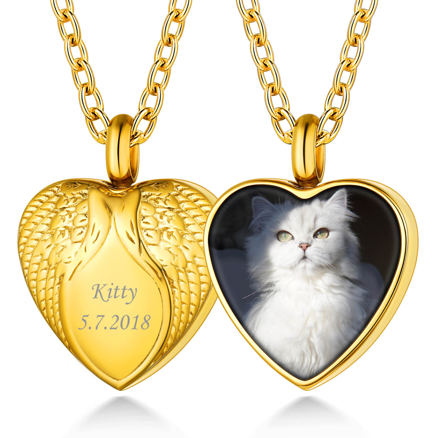 Personalised Heart Photo Urn Cremation Necklace for Ashes gold