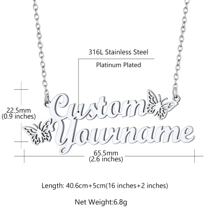 Personalised Name Necklace with Butterfly size solide