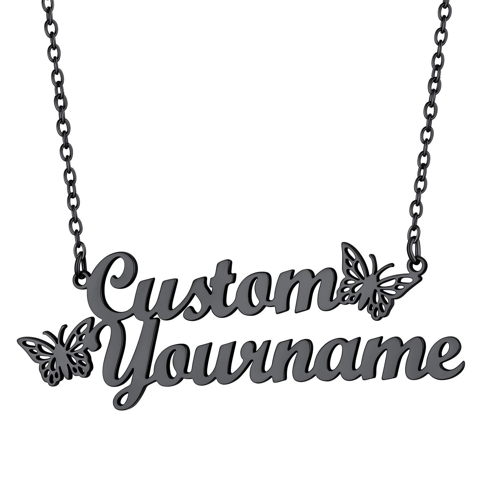 Personalised Name black Necklace with Butterfly