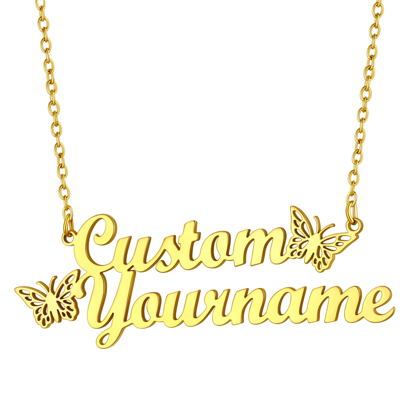 Personalised Name gold Necklace with Butterfly 