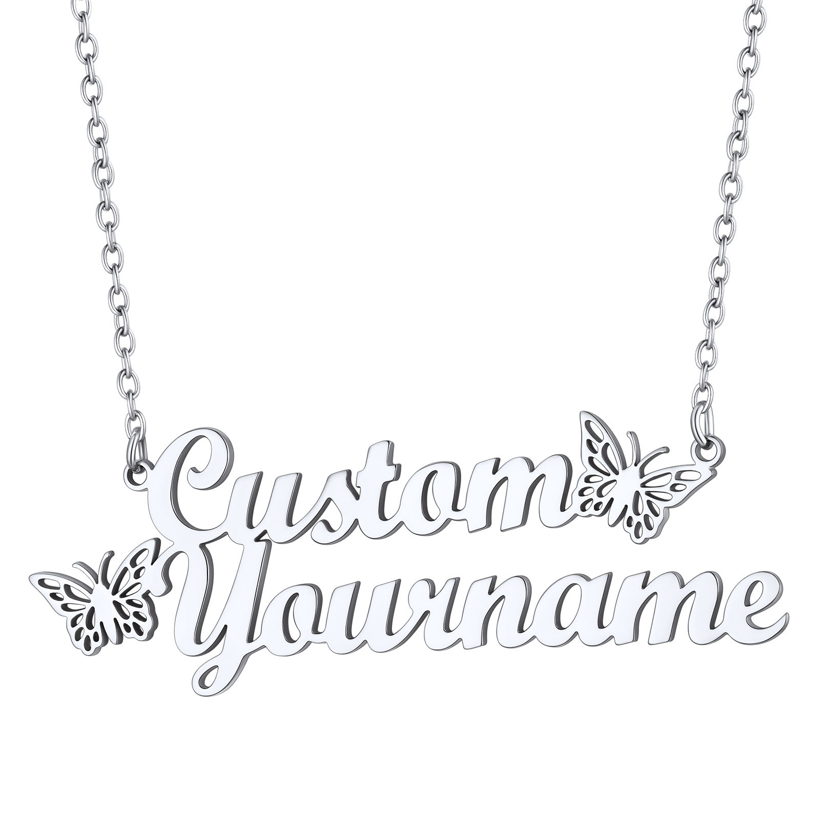 Personalised Name silver Necklace with Butterfly