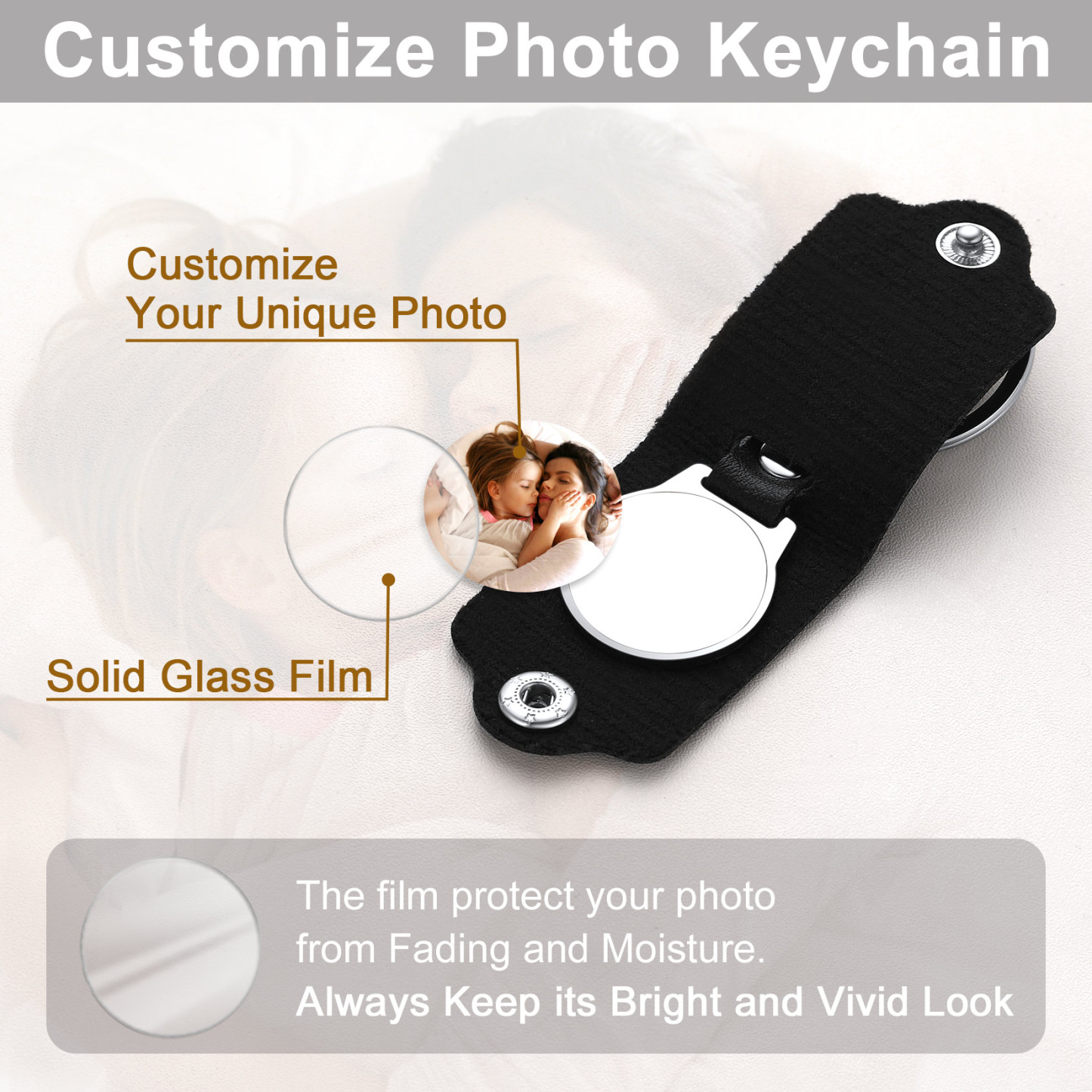 Personalised Pocket Photo Keychain with Leather Case